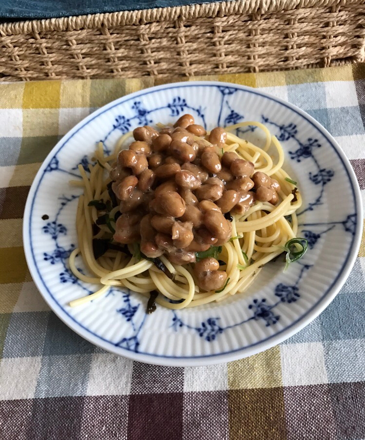 塩昆布ペペロンチーノ風納豆パスタ