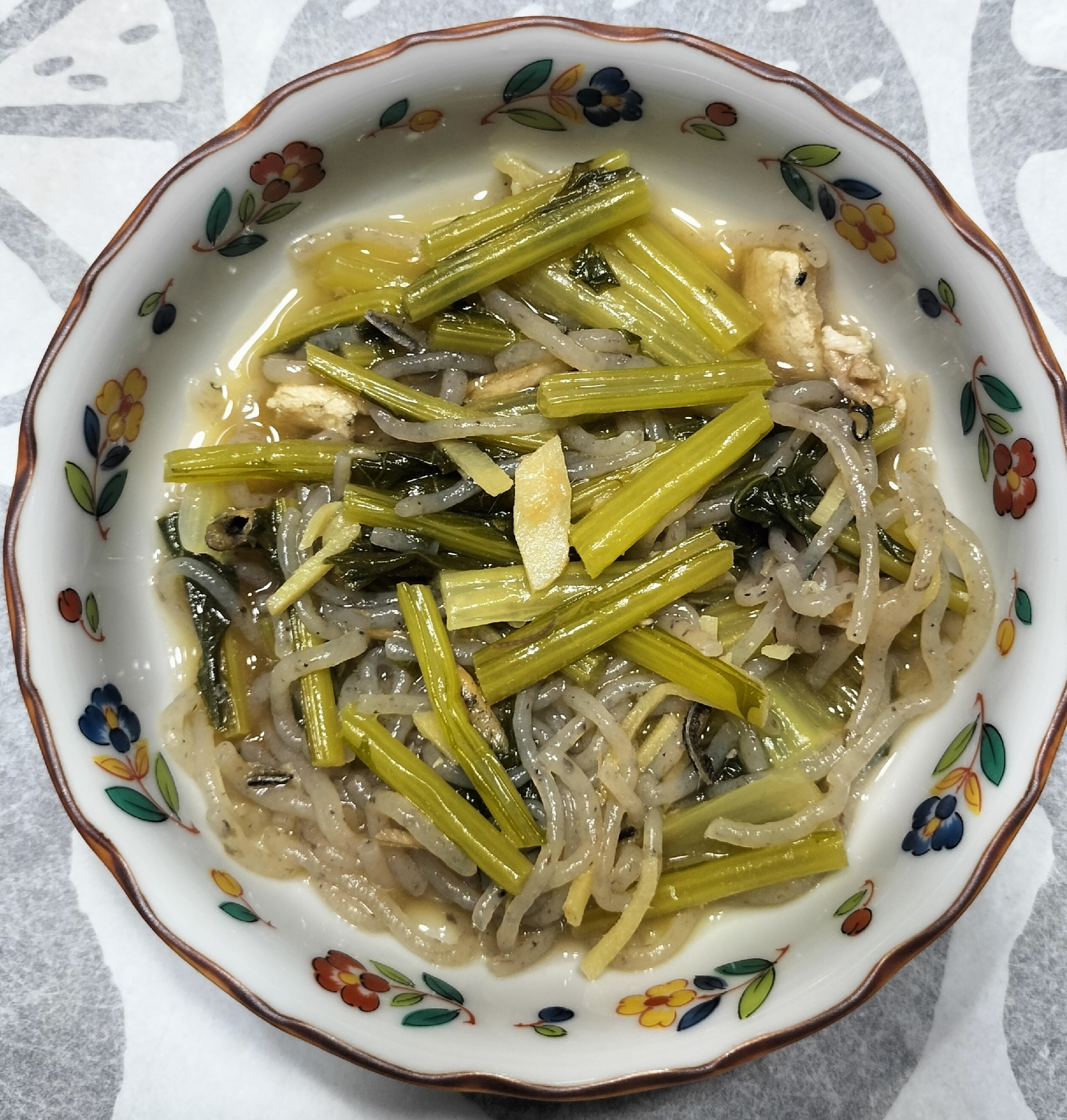 蕪の葉と糸コンニャクの炒め煮