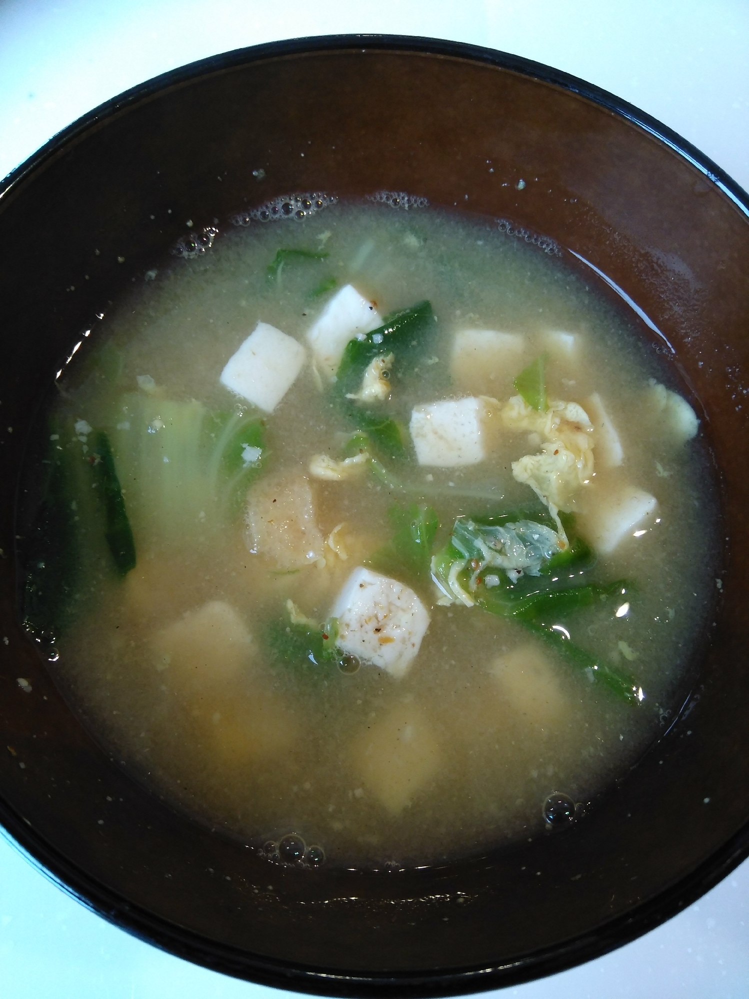白菜と豆腐のかき玉味噌汁