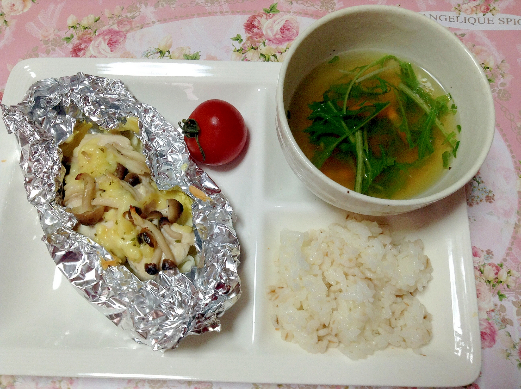 ささみチーズ蒸し焼き＆水菜と人参スープ♡プレート