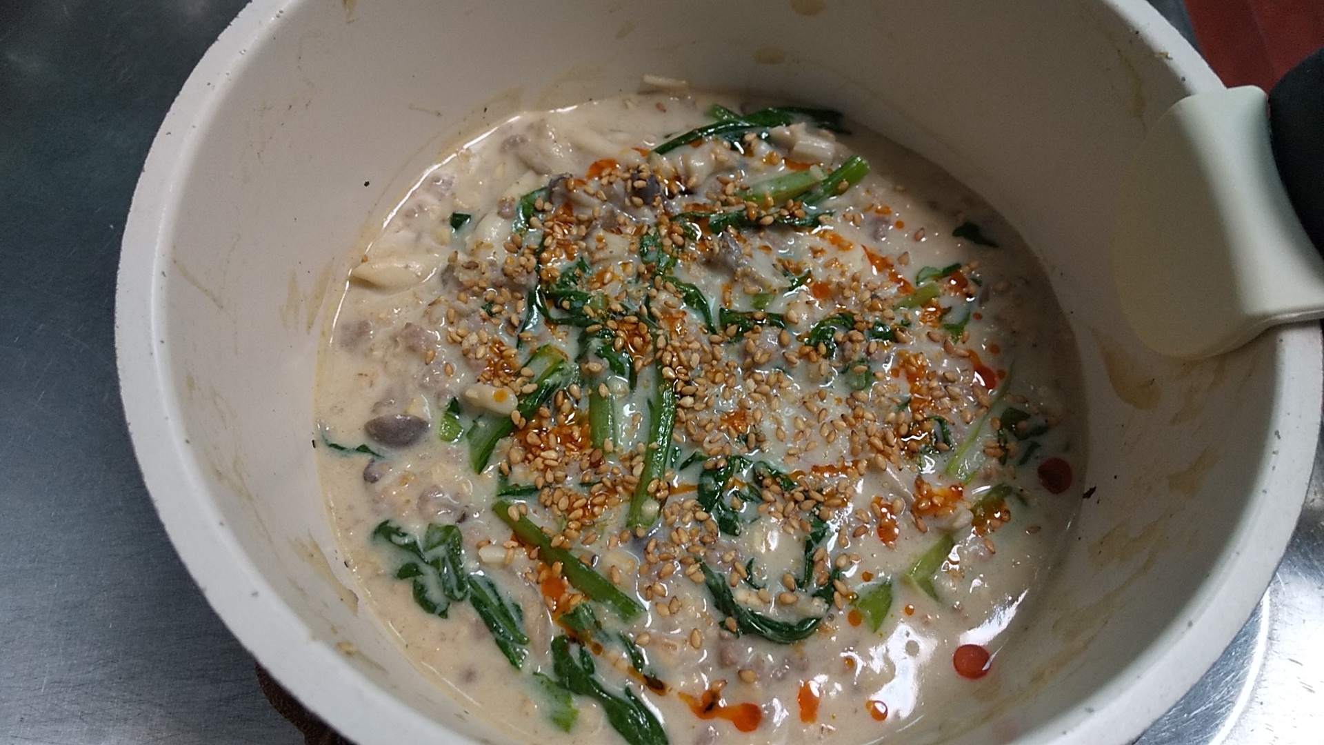 豆乳でまろやか★オートミールの坦々風雑炊