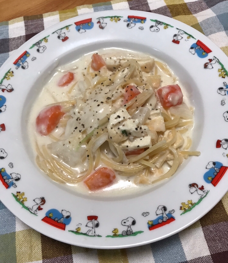 油揚げのクリームシチューパスタ