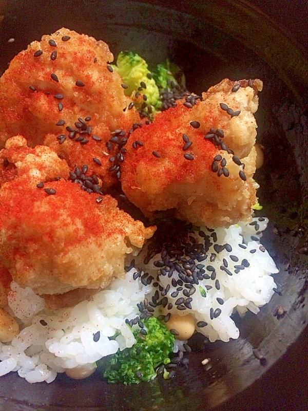 大豆＆ブロッコリーご飯の唐揚げ丼