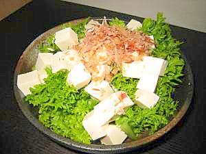 簡単サラダ！　ワサビ菜の豆腐サラダ