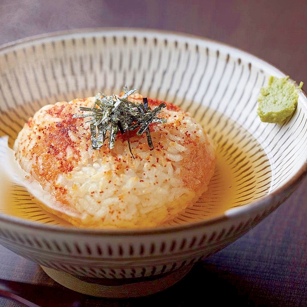 明太子の焼きおにぎりのだし茶漬け