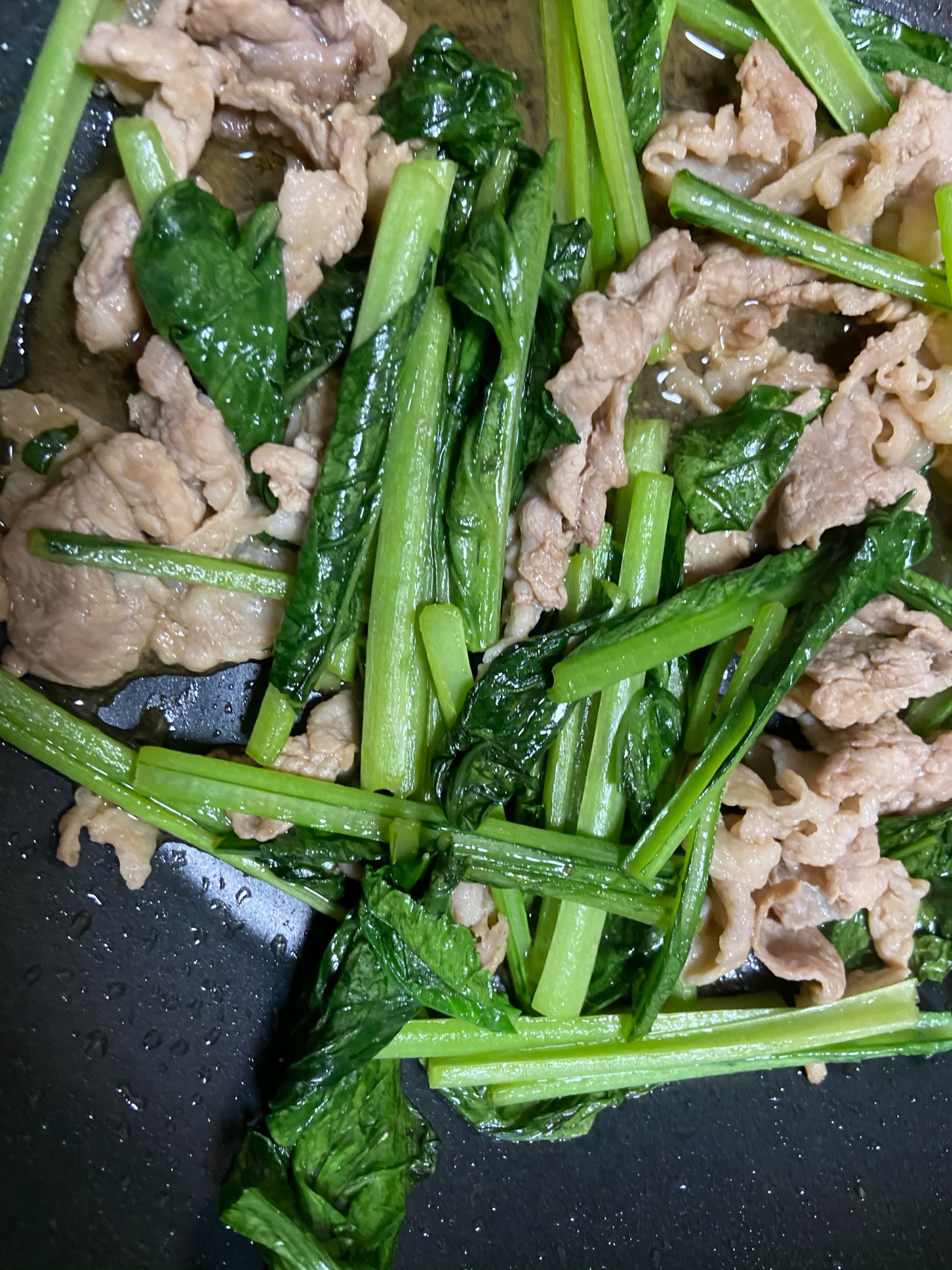 豚肉と小松菜のポン酢炒め〜