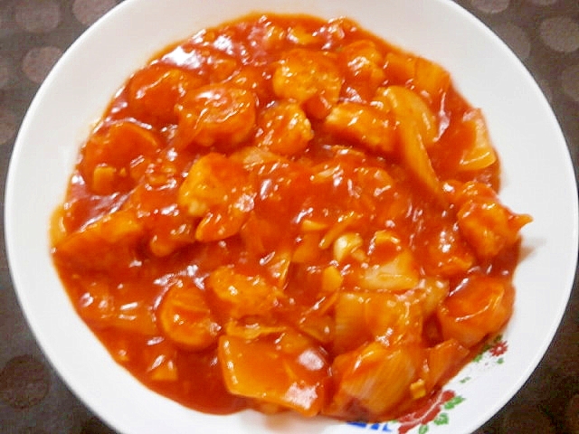 玉ねぎでボリュームアップ!えびチリ