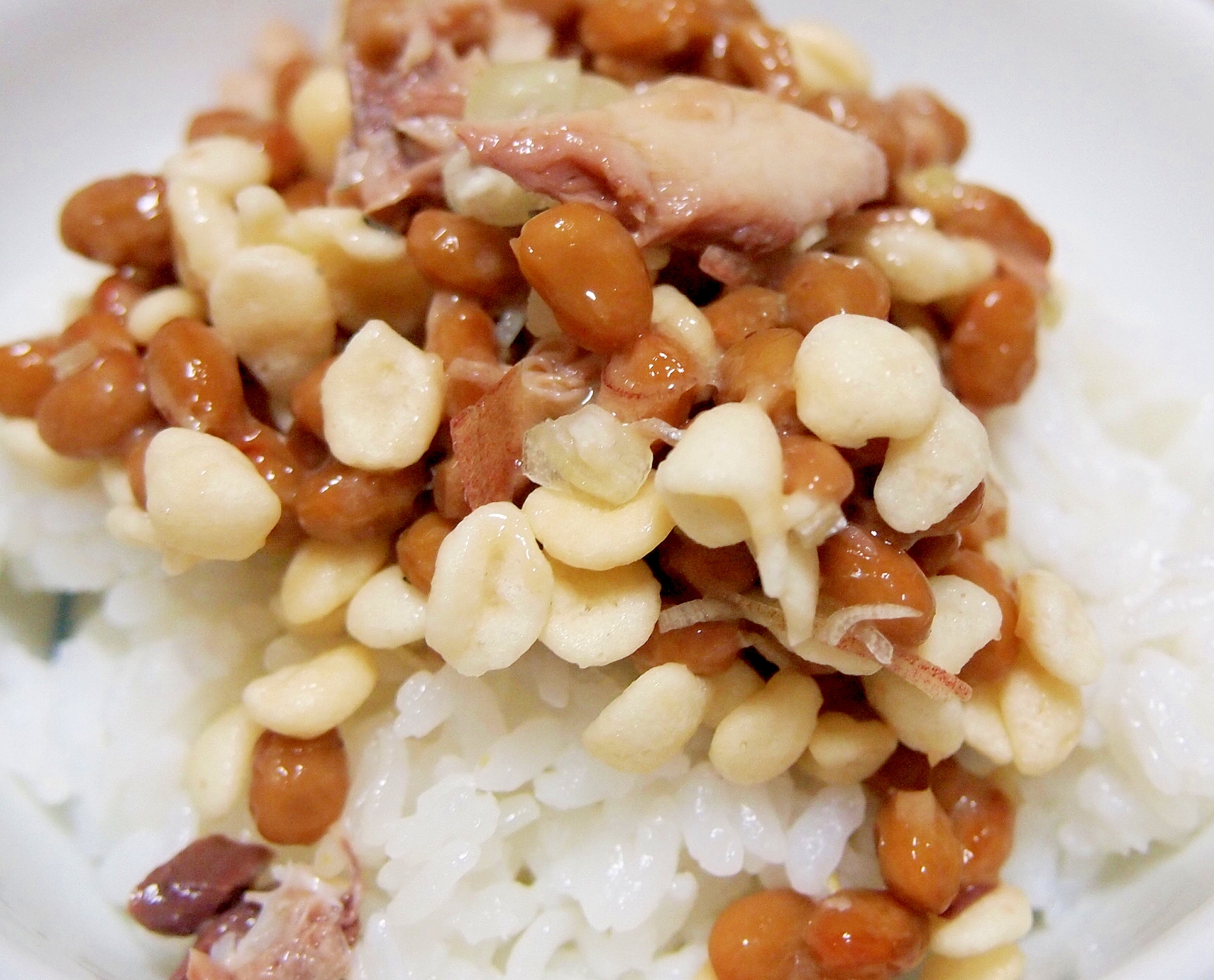 あじと納豆の揚げたま丼