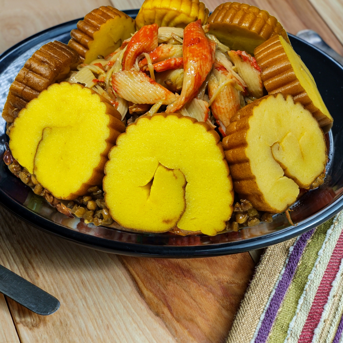 そばの実と牛蒡と伊達巻のカニかま葛餡掛けチャーハン