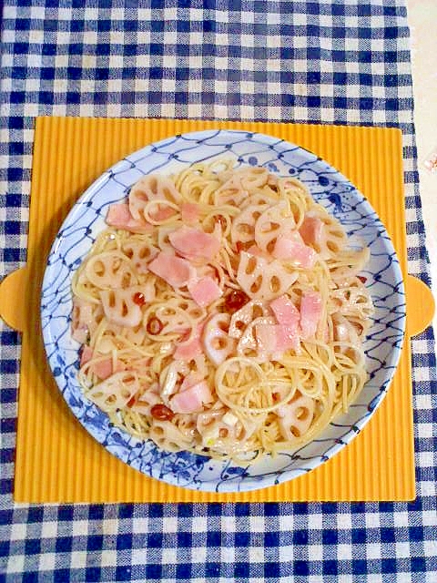 レンコンのペペロンチーノパスタ♪