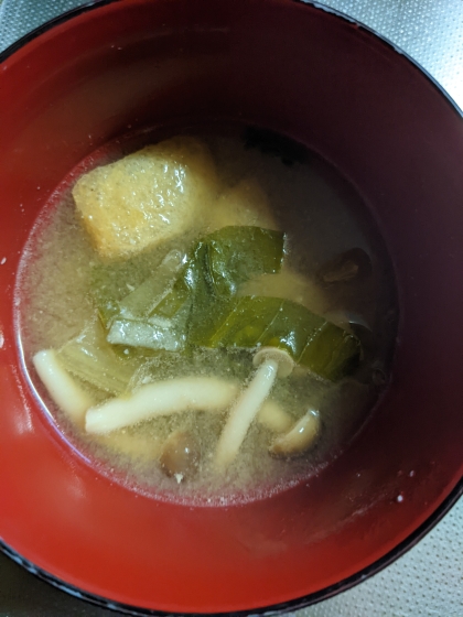 油揚げきのこ野菜お味噌汁ෆ˚*生姜風味