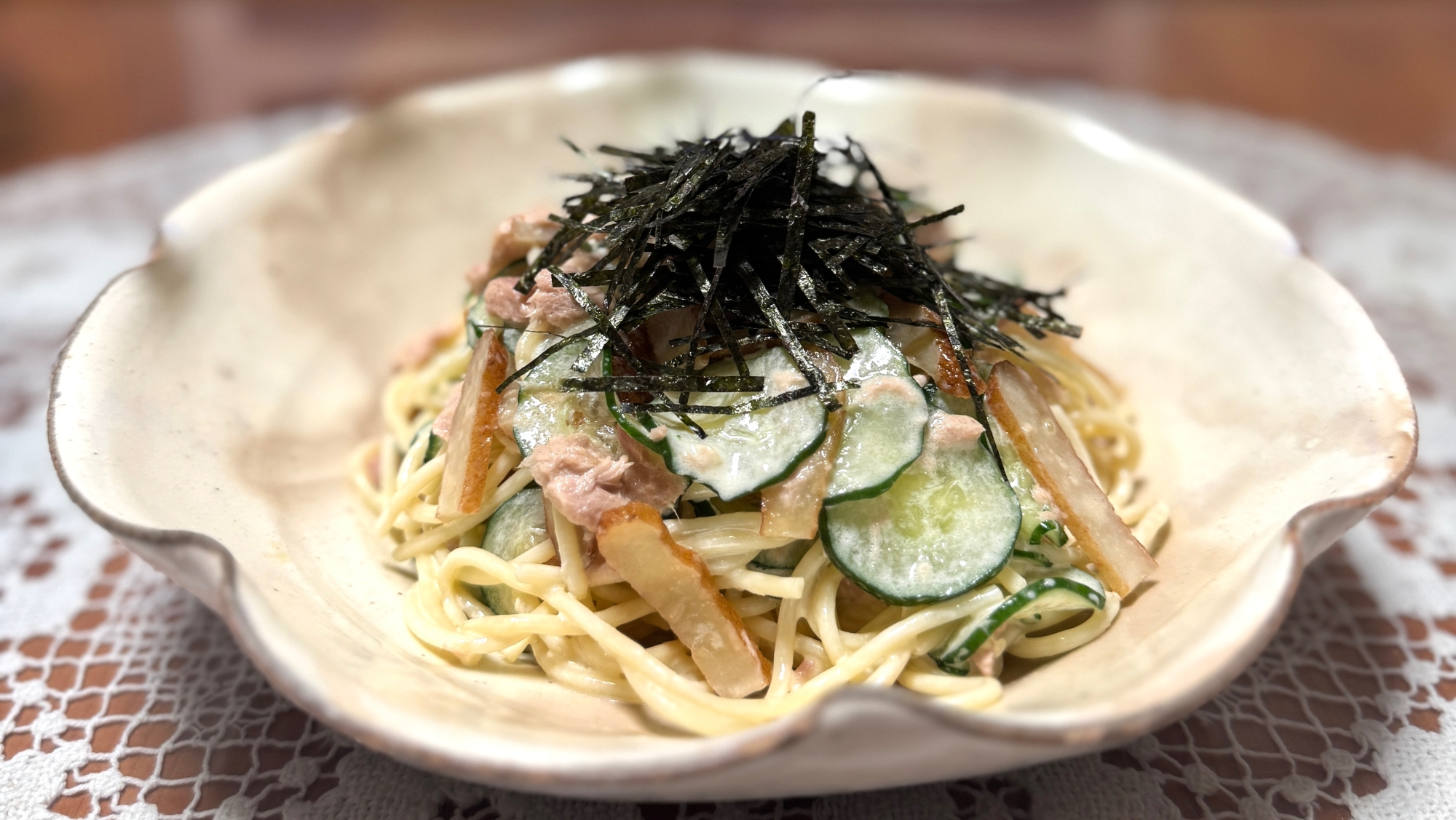 平天ときゅうりとツナと焼き海苔の☆スパゲティサラダ