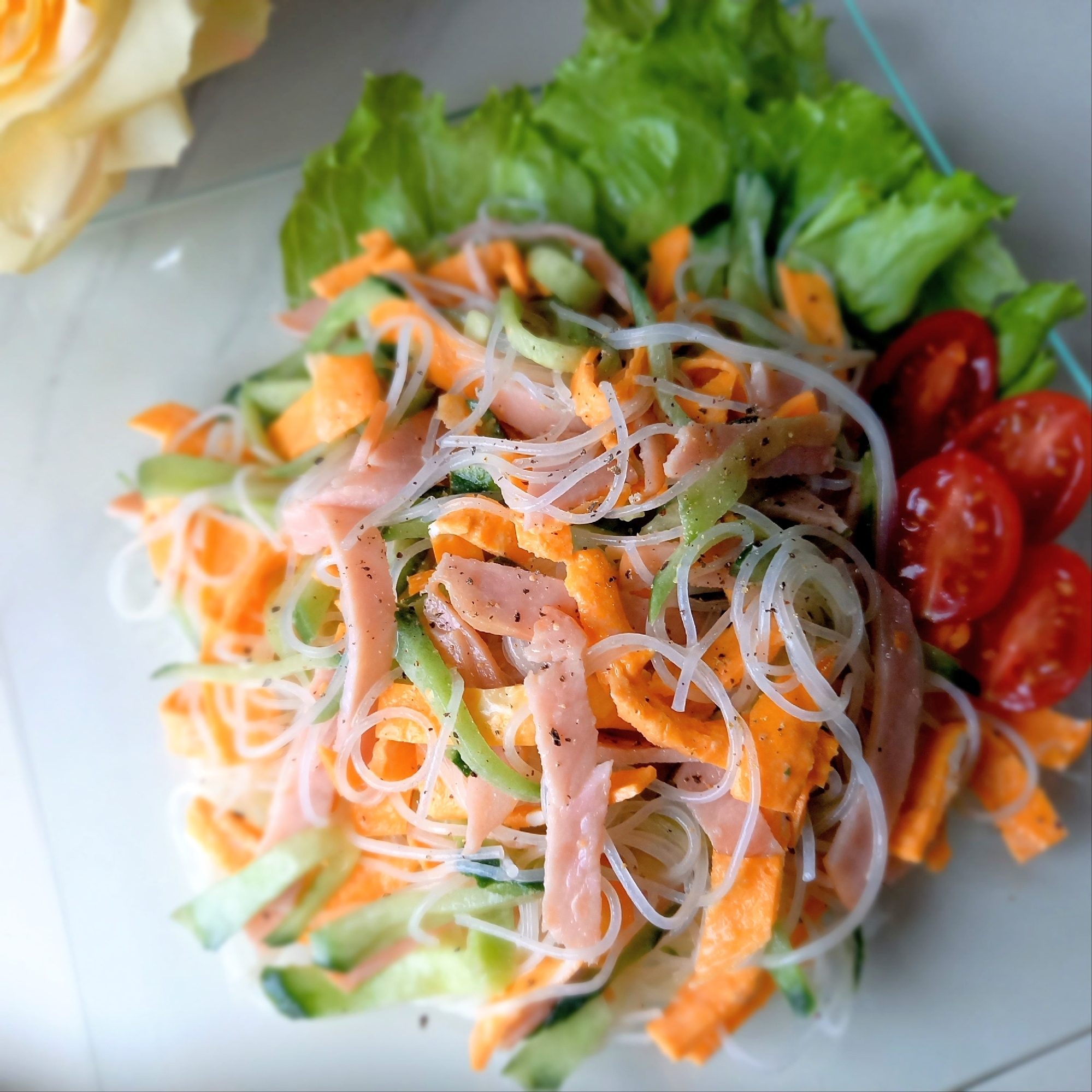 風味豊かなᕷ٭ハムときゅうりの春雨サラダꕤ୭*
