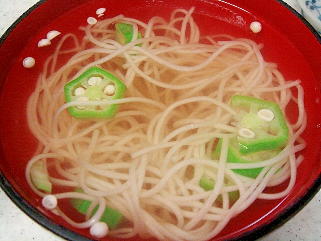 オクラと素麺の澄まし汁