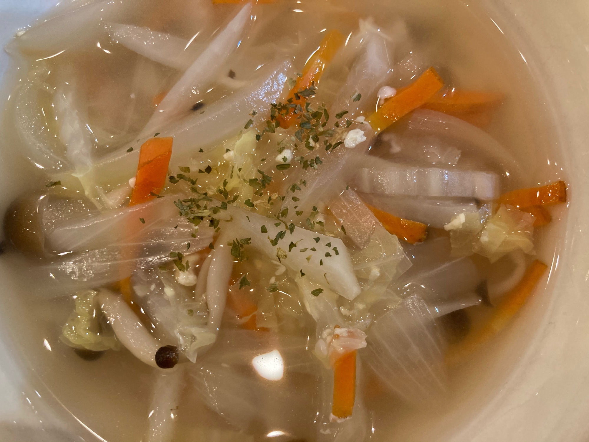 白菜とたまねぎと人参としめじとごぼうのスープ