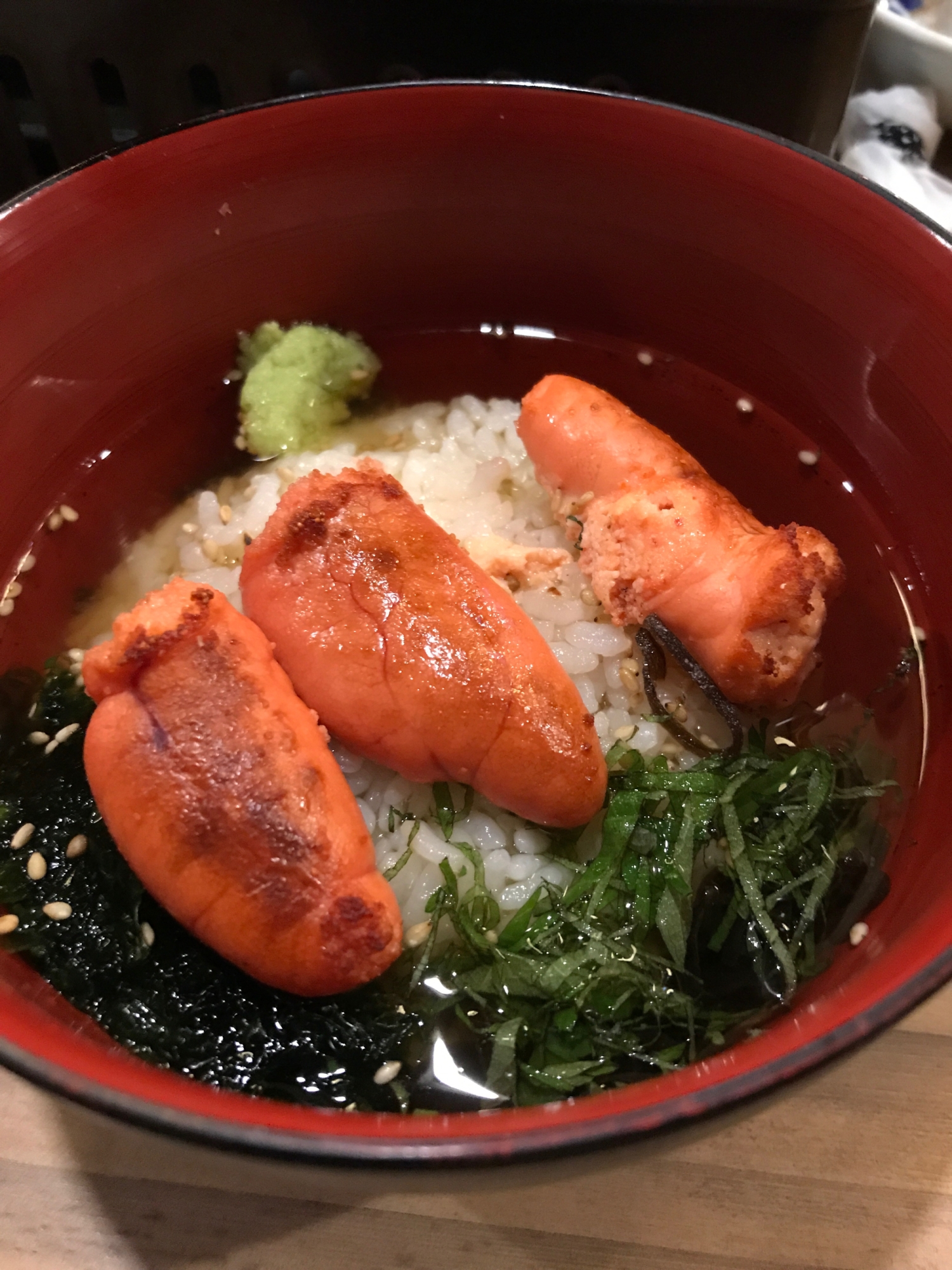 出汁のきいた、明太子のお茶漬け