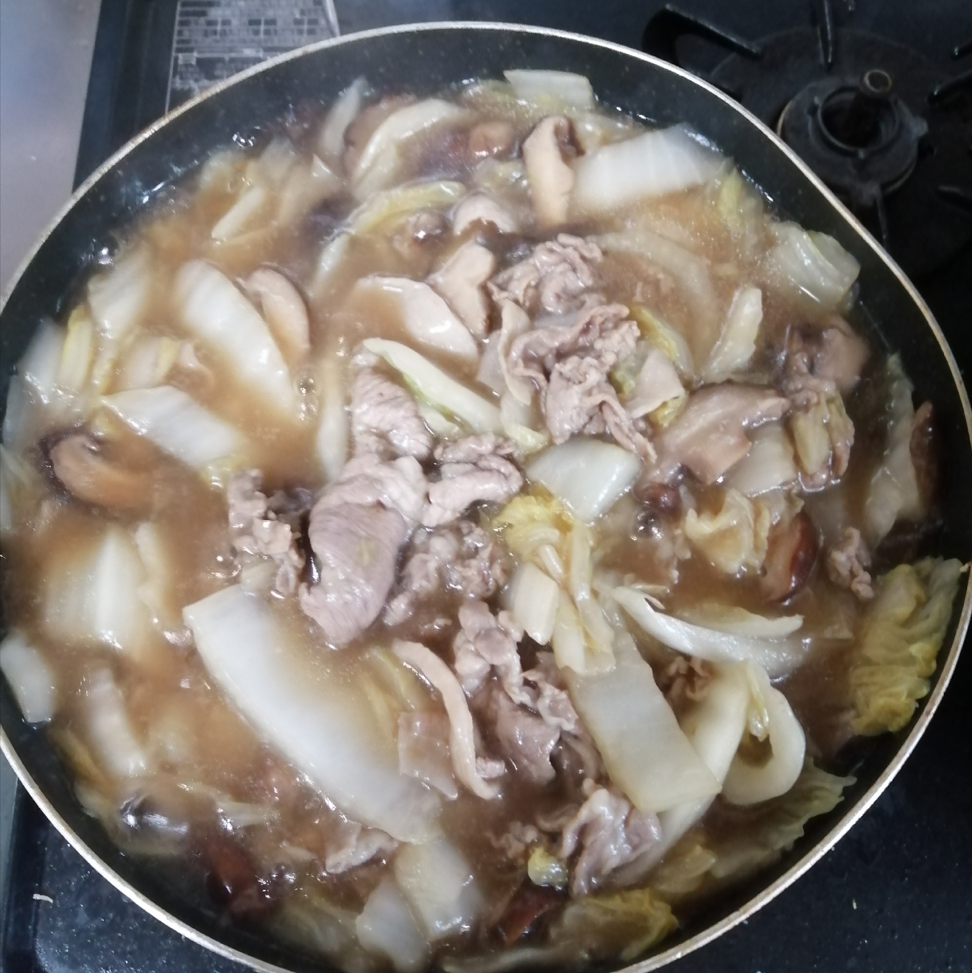 白菜と椎茸の豚肉のあんかけ炒め