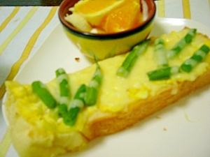 朝食(/・ω・)/タルタルインゲンチーズトースト☆