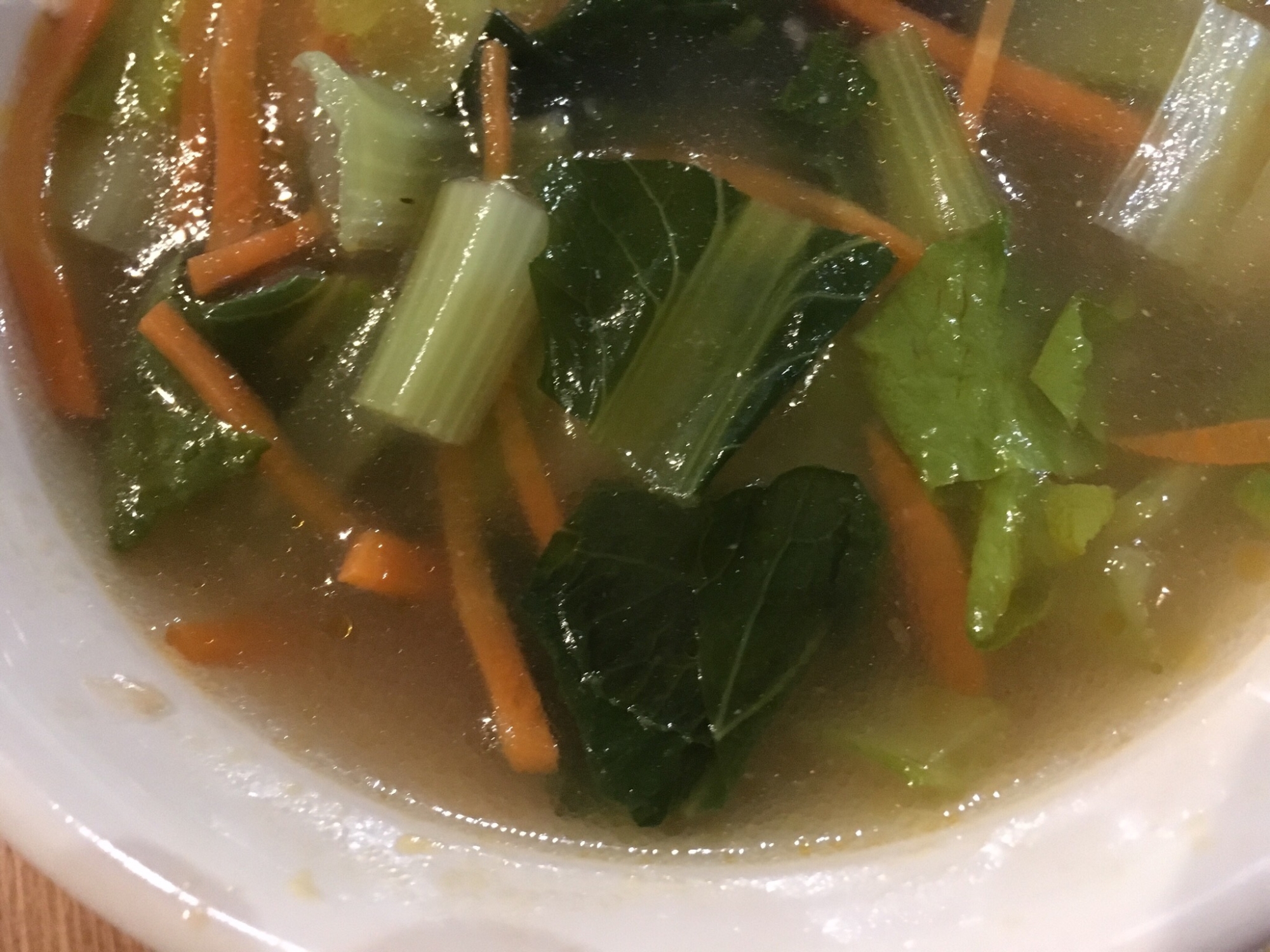 青梗菜と人参の春雨スープ