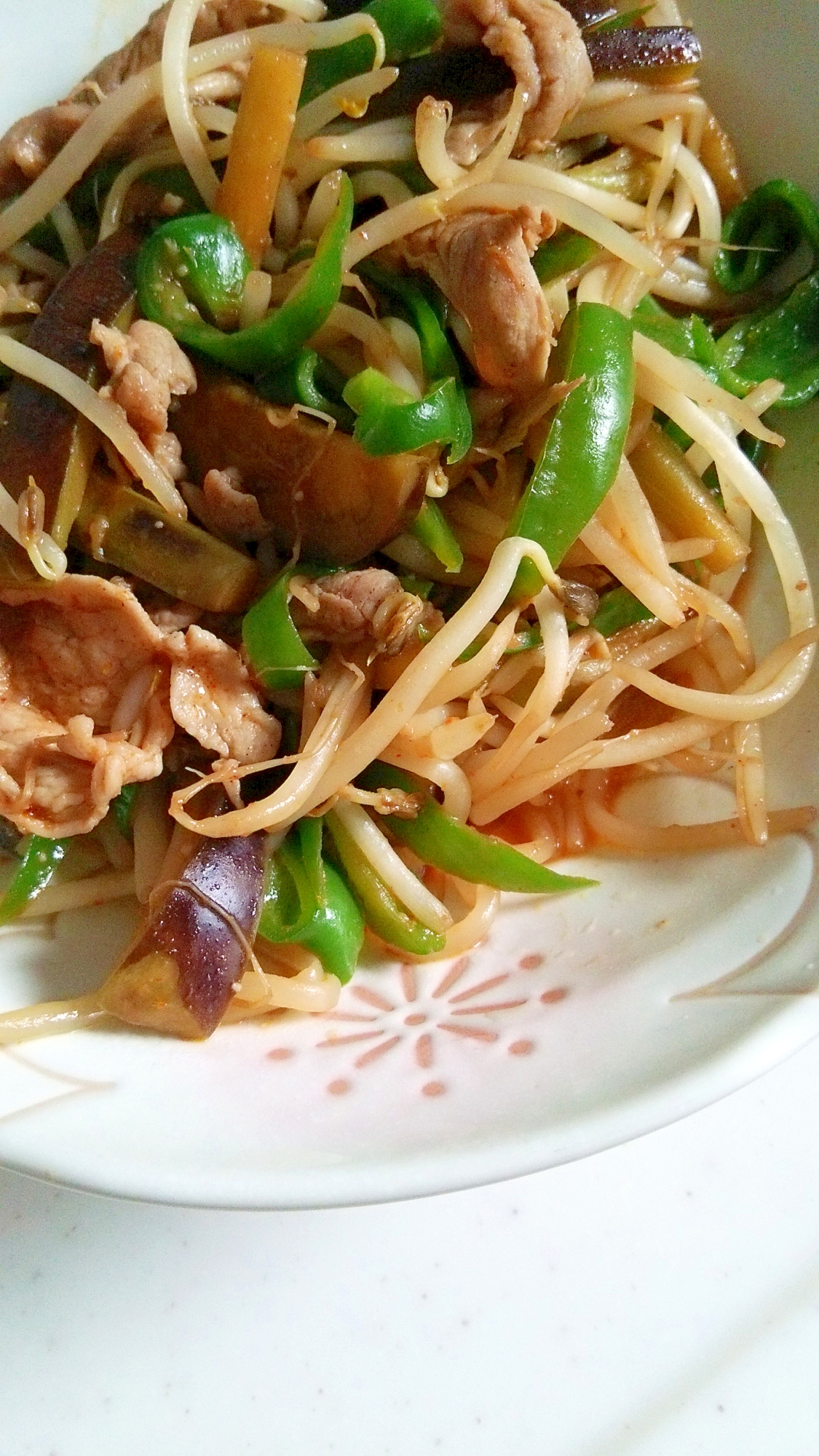 ご飯が進む☆豚肉なすピーマンもやしのピリ辛炒め