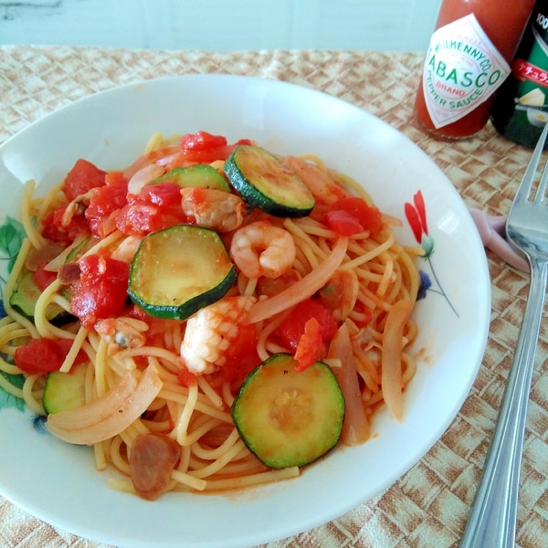 ズッキーニとシーフードミックスのトマトソースパスタ レシピ 作り方 By パリブリオッシュ 楽天レシピ ズッキーニとシーフードミックスのトマトソースパスタ レシピ 作り方 By パリブリオッシュ 楽天レシピ