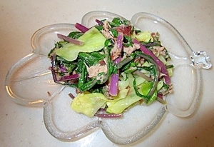 レンジで作る!水菜とキャベツの梅干ツナ和え♪