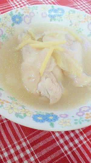 お酢がきいてるたっぷりｺﾗｰｹﾞﾝ鶏肉生姜スープ
