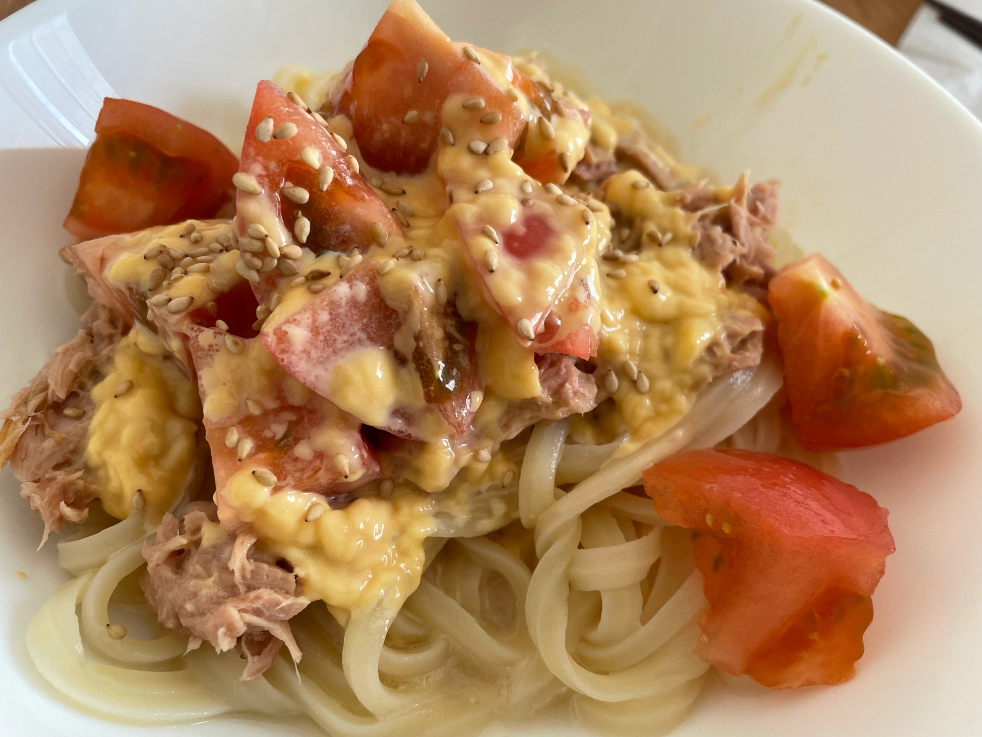 【シーチキン缶で】ツナとトマトの冷たいうどん