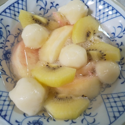 夏バテに良い、とても元気が出るフルーツポンチですね♪桃とブルーベリーのお酢を使いました。また作りたいです(^-^)