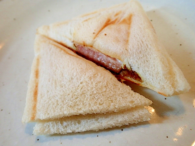 お魚ハンバーグとチーズとトマトのカレーホットサンド