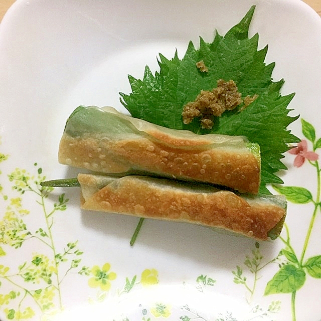 餃子の皮でオクラ巻き