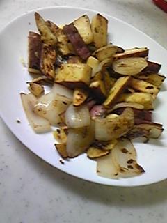 ベジタリアン料理　サツマイモと玉葱のソテー