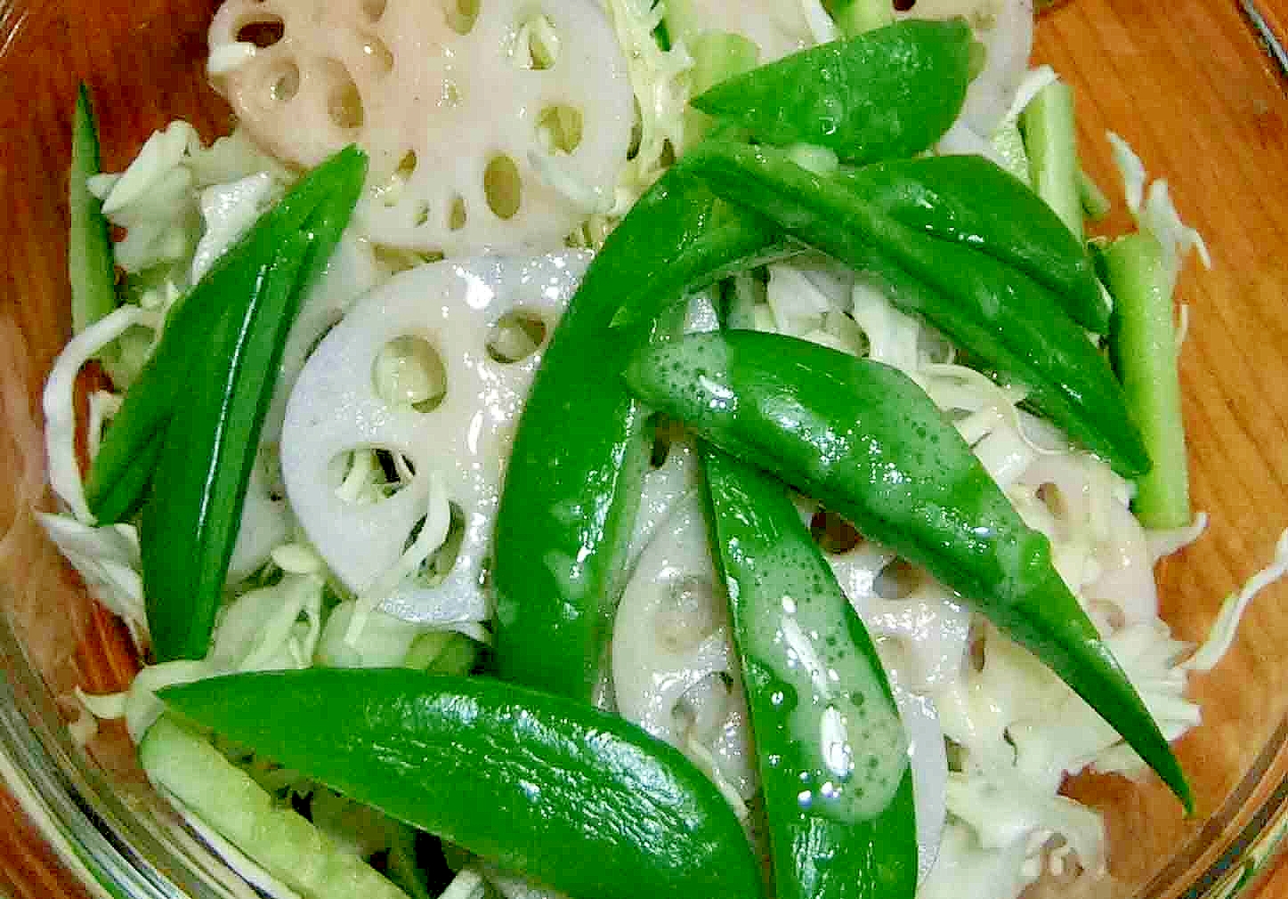 レンコンとスナップエンドウのサラダ レシピ 作り方 By cachecache 楽天レシピ