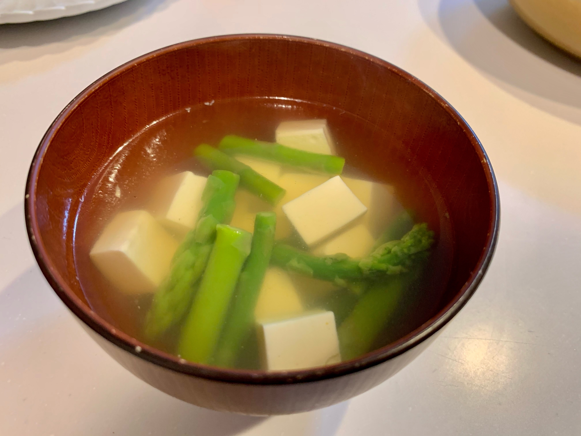 アスパラ豆腐スープ
