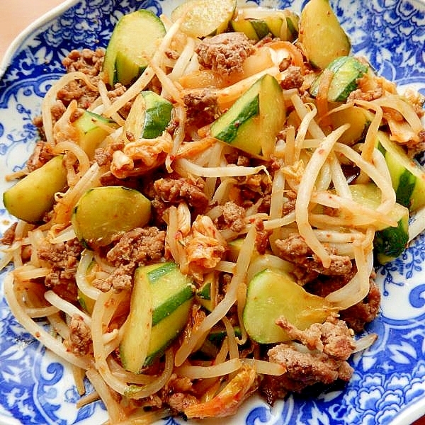 ５分！？+隠し味❤もやし&胡瓜&キムチのポン酢炒め