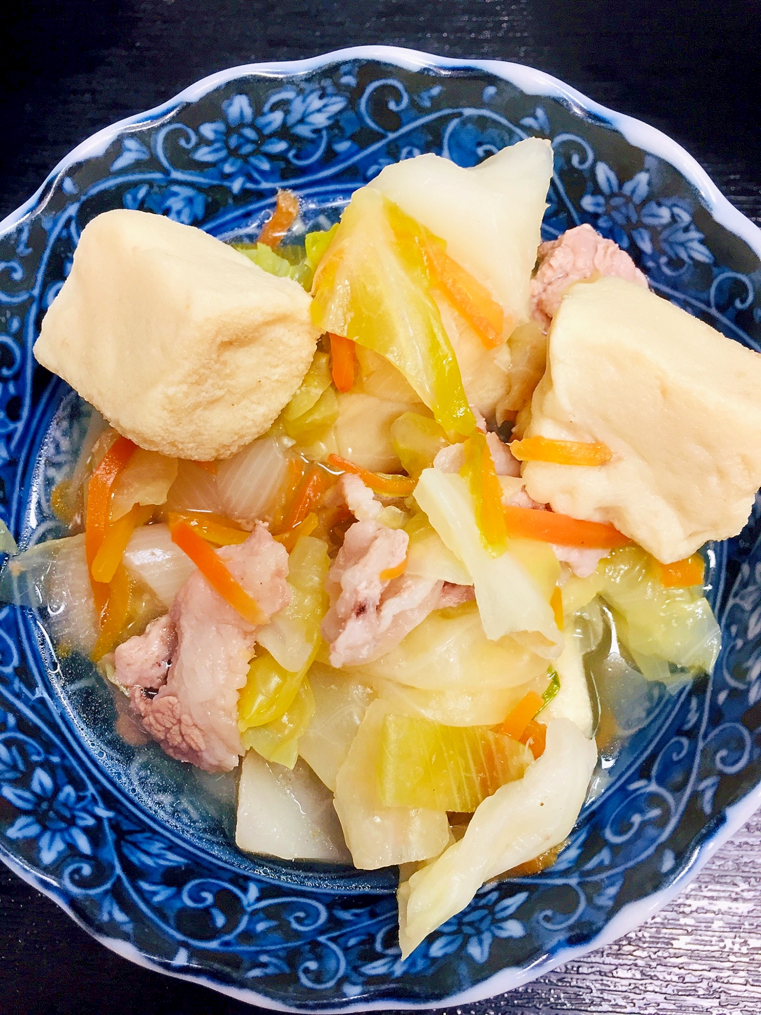 高野豆腐と豚肉と野菜の煮物
