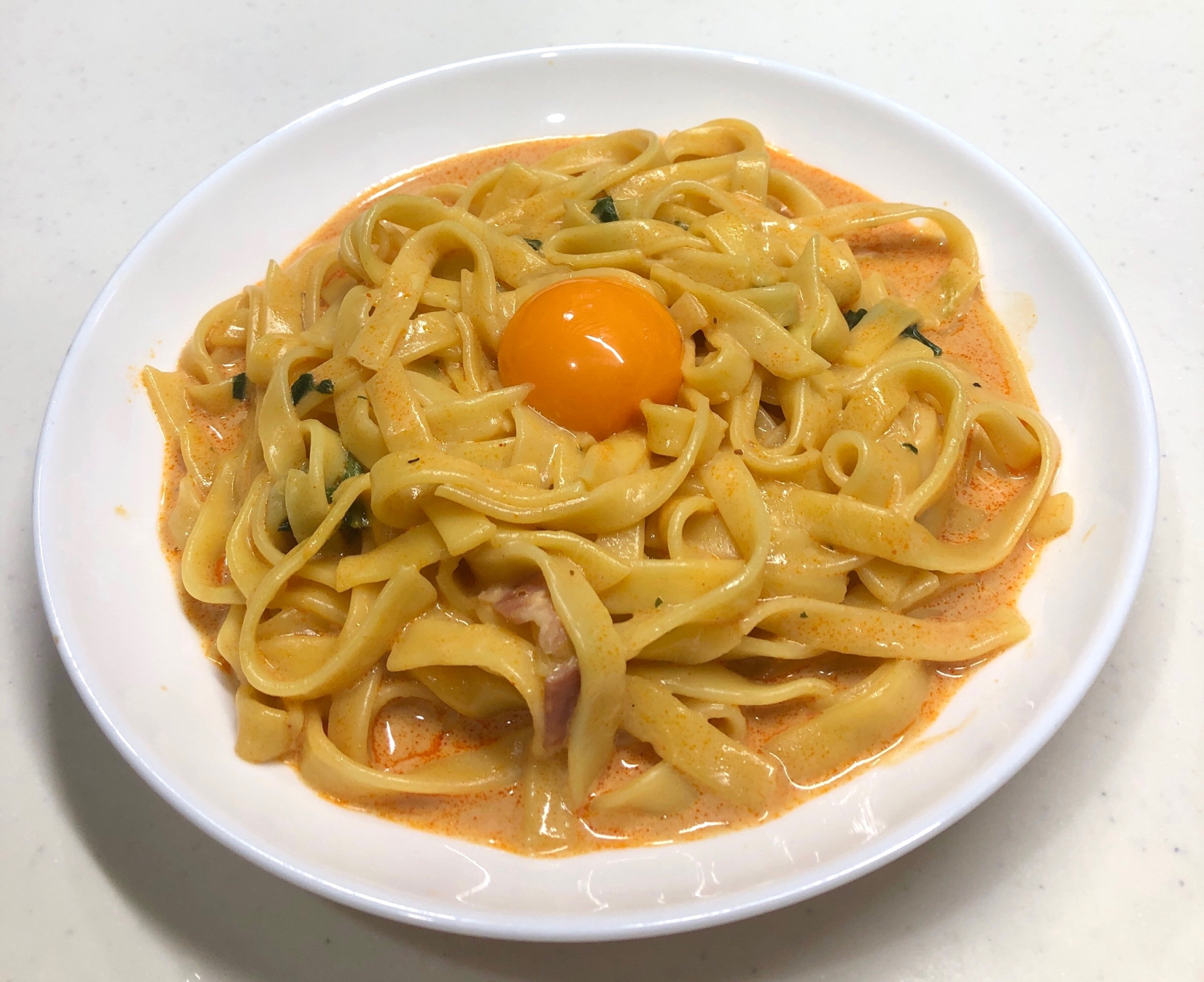 あまったブルダック炒め麺ソースで・激辛カルボナーラ