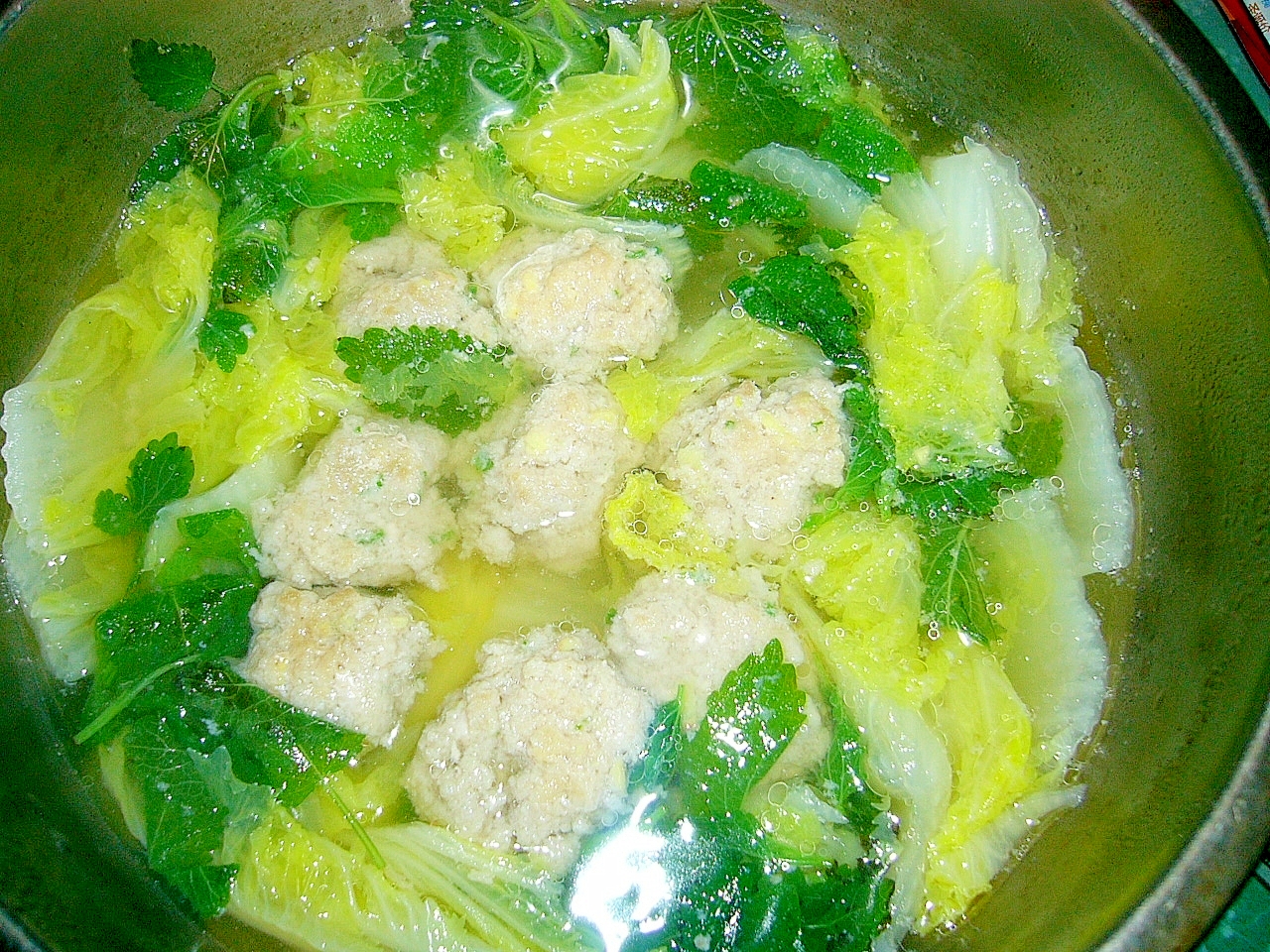 白菜、レーモンハープ入れ豚肉団子のスープ
