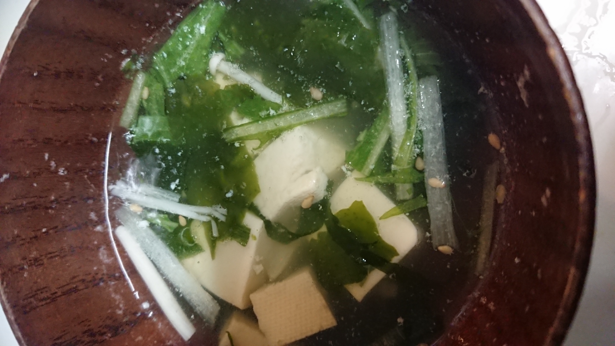 豆腐と水菜わかめスープ