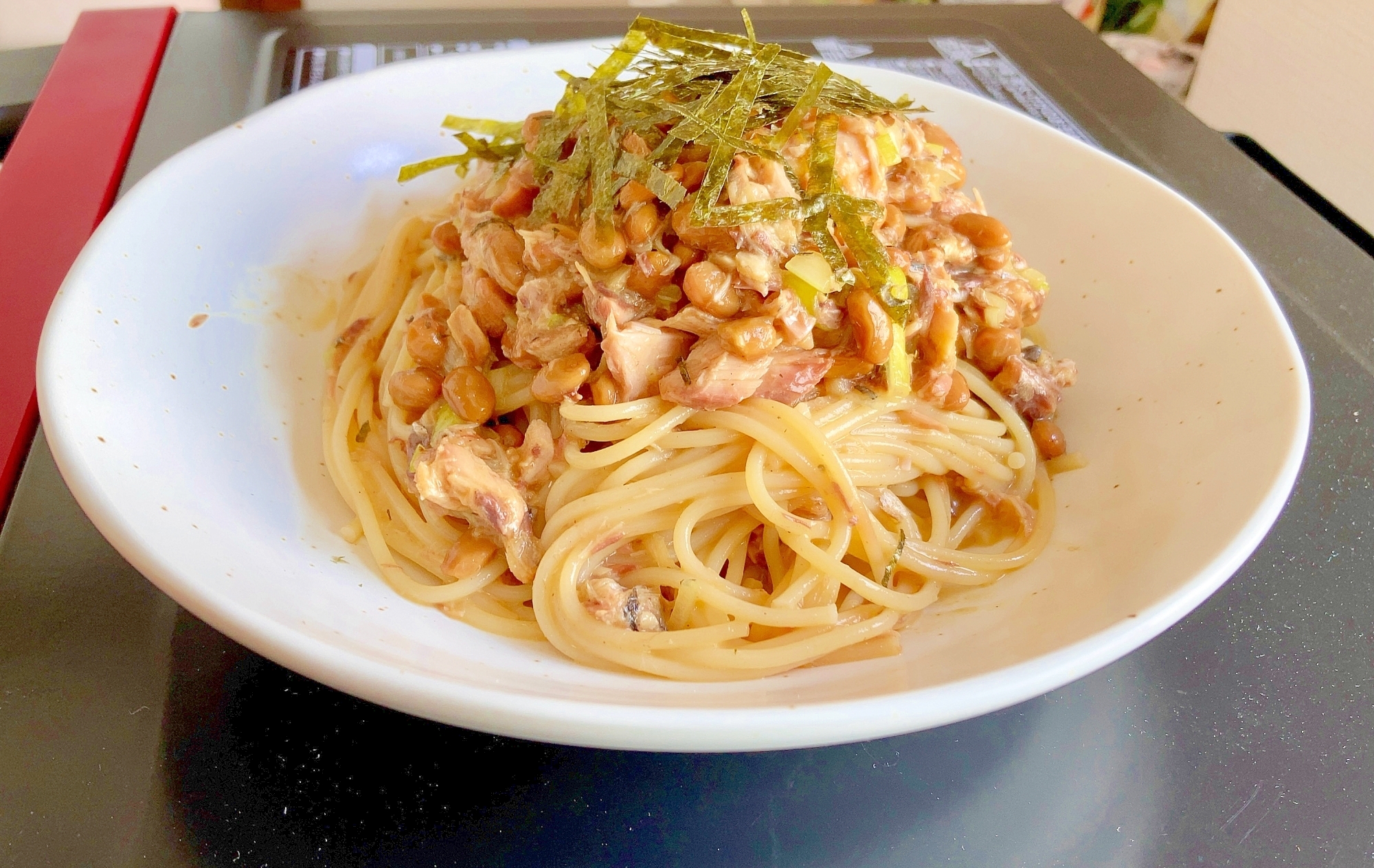 鯖缶で納豆イタリアンパスタ