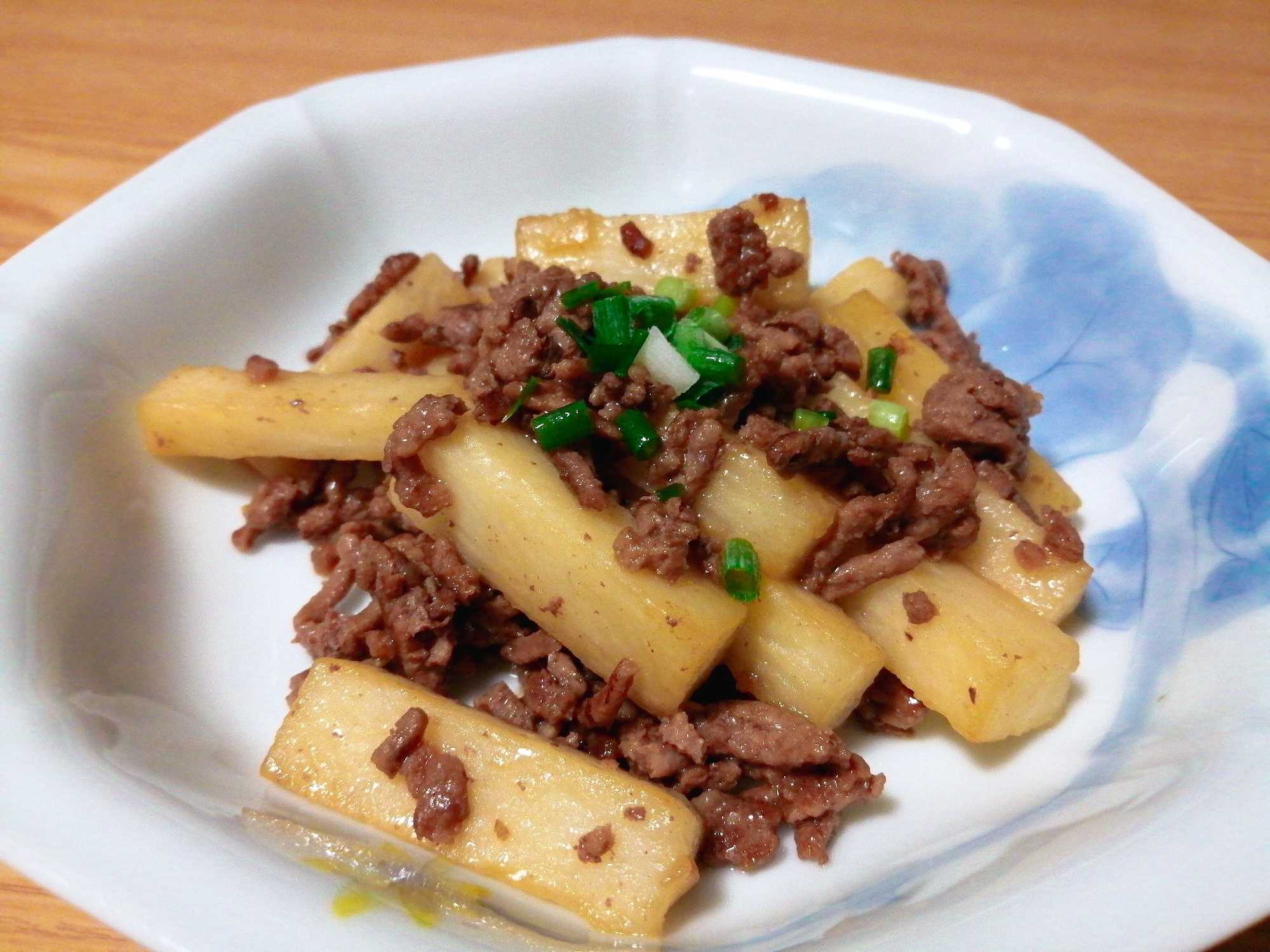 合い挽き肉と長芋の和風炒め