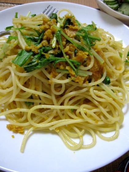 カラスミと小松菜のスパゲッティ