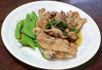 健康法師の　豚肉のから揚げ　ねぎソースかけ