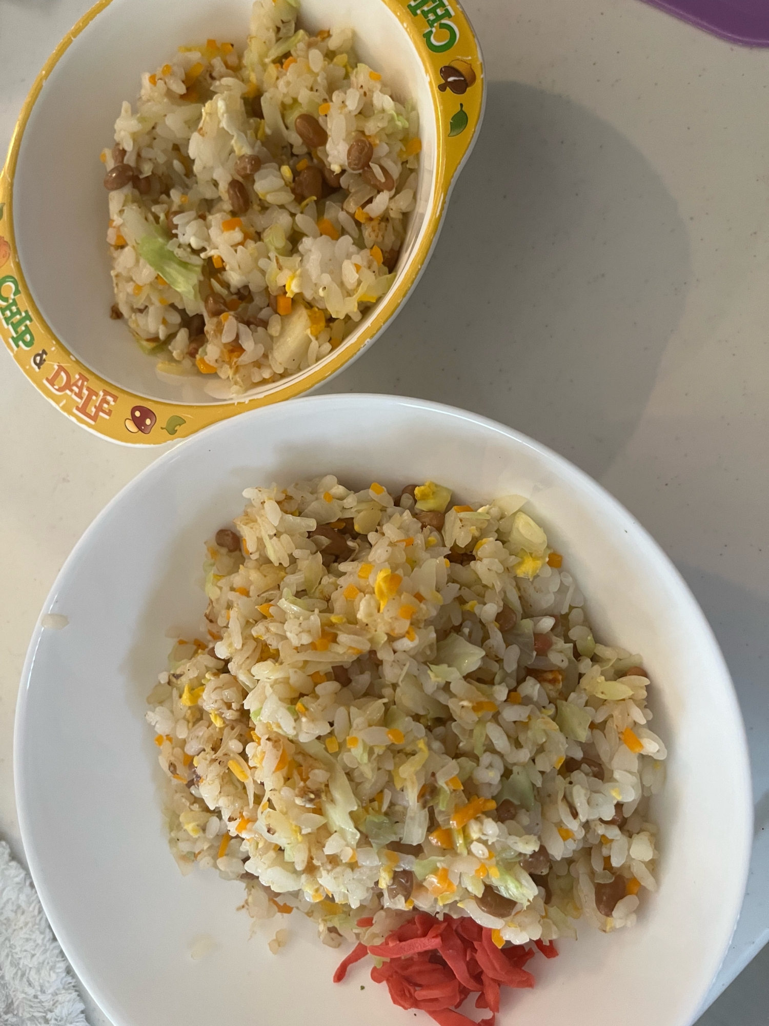 子供と食べる野菜納豆チャーハン