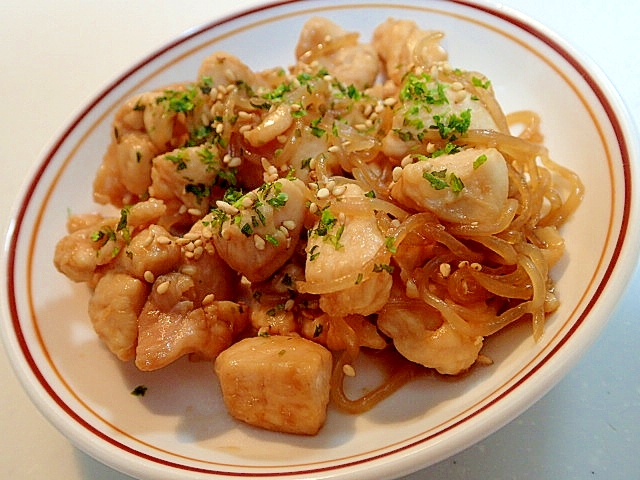 生姜香る　鶏肉と糸蒟蒻の甘辛炒め♬