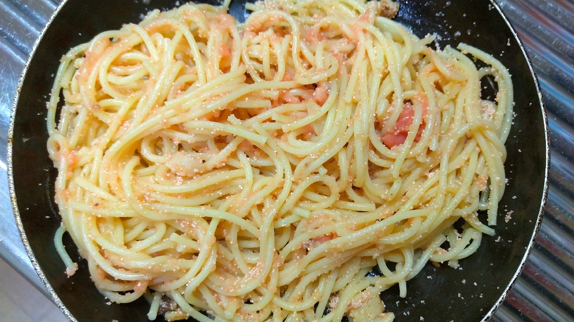 エリンギマヨ辛子明太子パスタ炒め