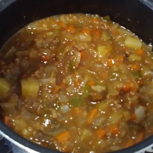 牛ミンチと新玉葱と残り野菜のカレー