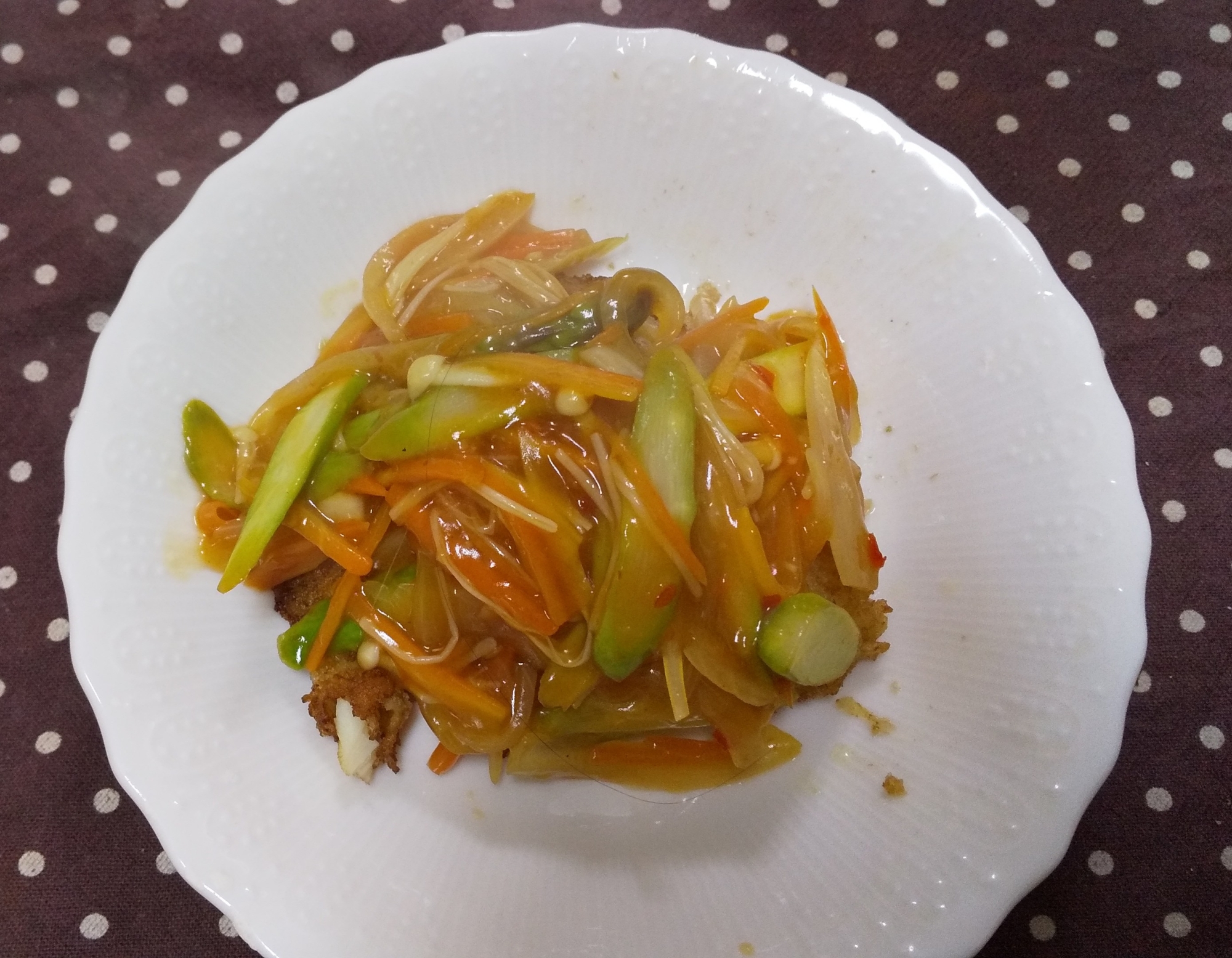 鱈フライの野菜あんかけ