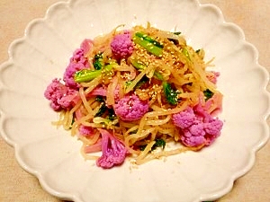 紫カリフラワー☆モヤシと小松菜のお浸し