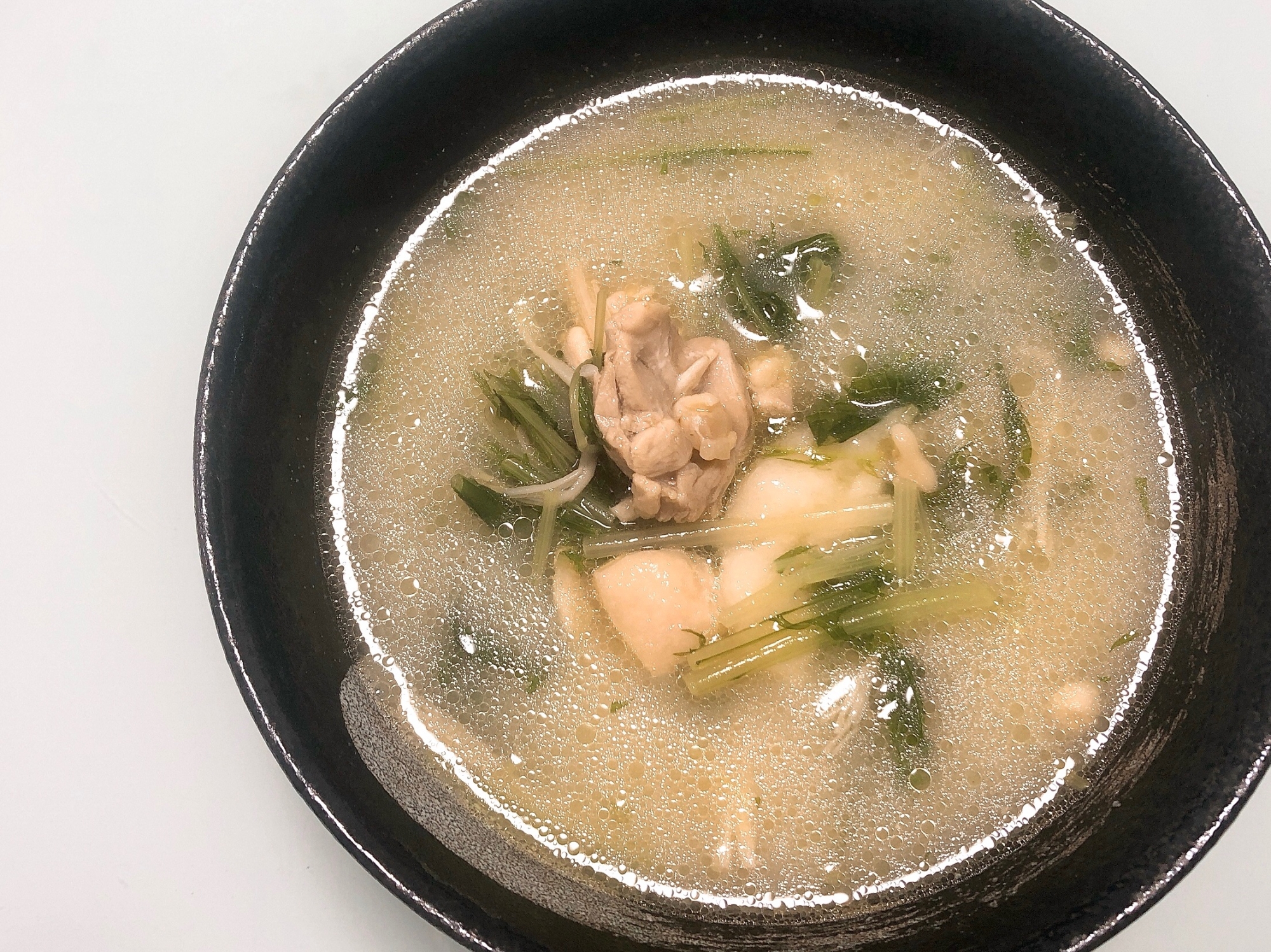 白味噌で、鶏肉と水菜のお雑煮